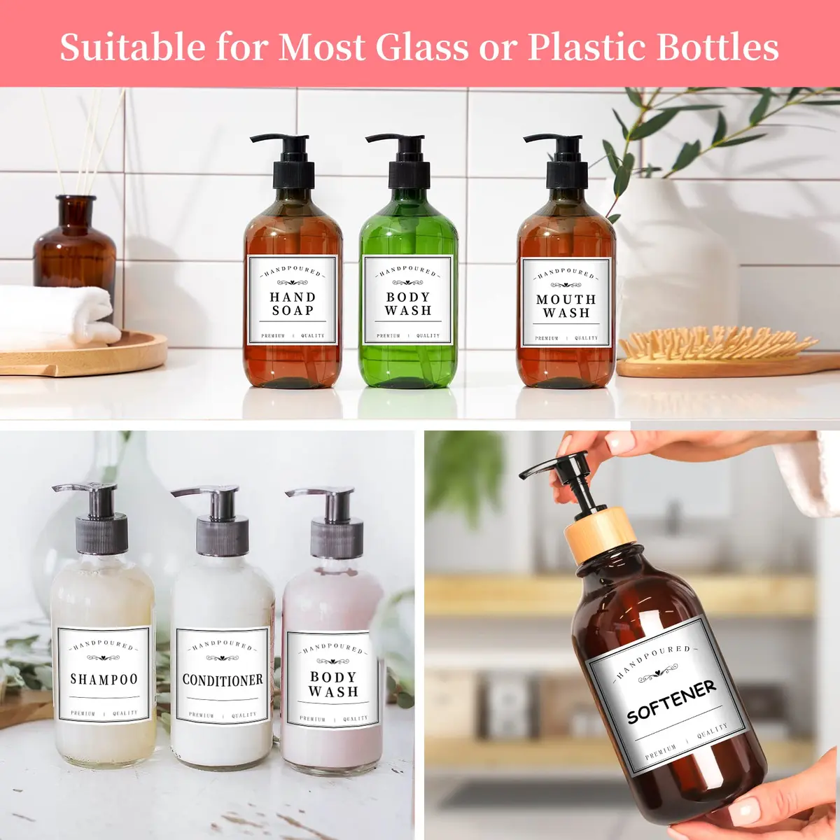 HVSWLY 24PCS Bathroom Labels for Soap Dispenser, Bottle Labels for Hand Soap, Mouthwash, Shampoo, Conditioner, Body Wash | Waterproof & Reusable - view 4