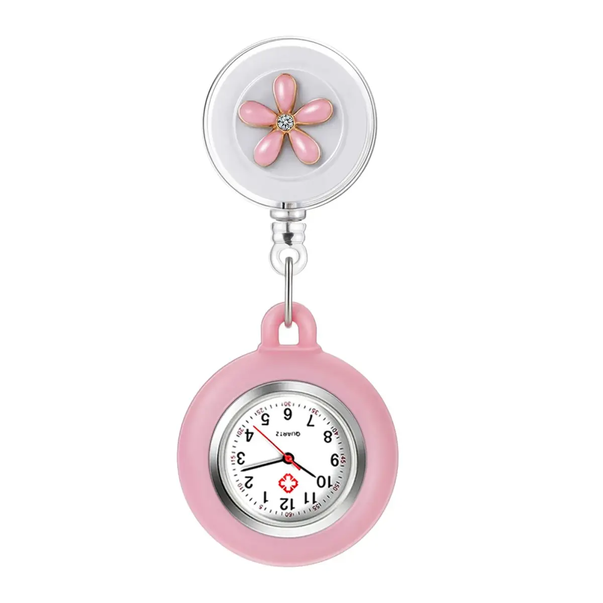 AGEN KGEN Pink 2 Nurse Watch with White Panda & Pink Flowers, Retractable Fob, Easy-Read Analog Dial - main product image