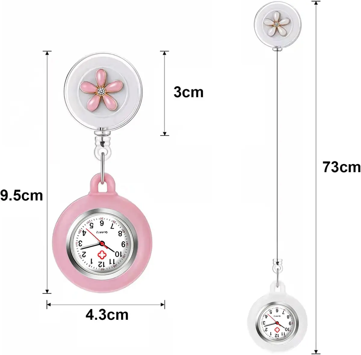 AGEN KGEN Pink Nurse Watch for Nurses & Doctors | Retractable Clip-On Fob Watch 4cm Diameter - view 2