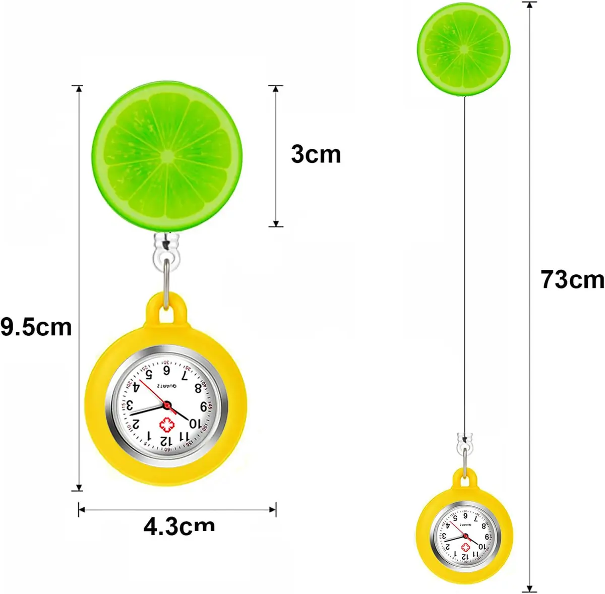 AGEN KGEN Yellow Lemon Nurse Watch | Retractable Clip-On Fob Watch for Nurses & Doctors - view 2