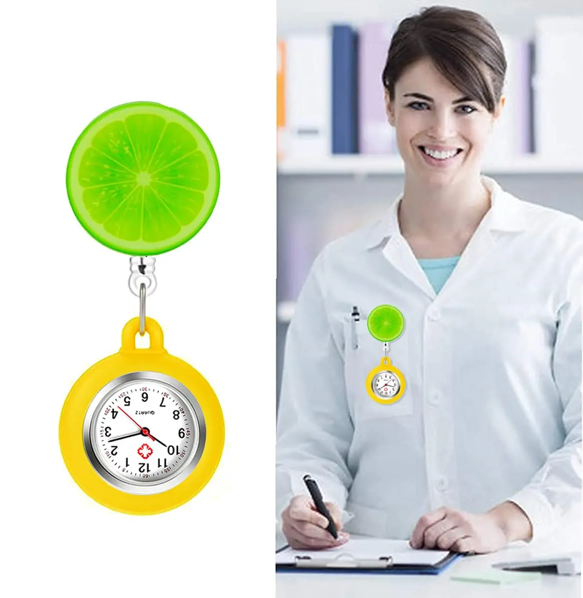 AGEN KGEN Yellow Lemon Nurse Watch | Retractable Clip-On Fob Watch for Nurses & Doctors - view 3