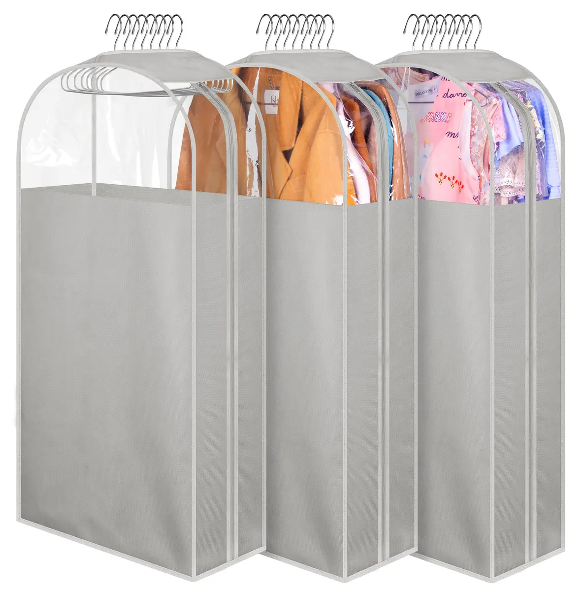 MISSLO Garment Bags 40" | Clear Suit Storage for Closet, 3 Pack, Grey - main product image
