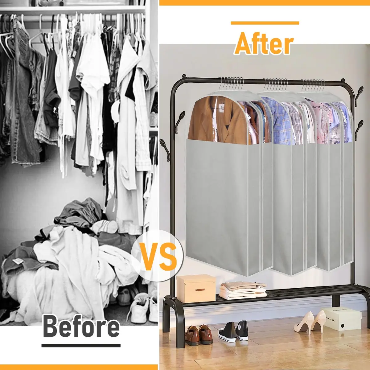 MISSLO Garment Bags 40" | Clear Suit Storage for Closet, 3 Pack, Grey - view 7