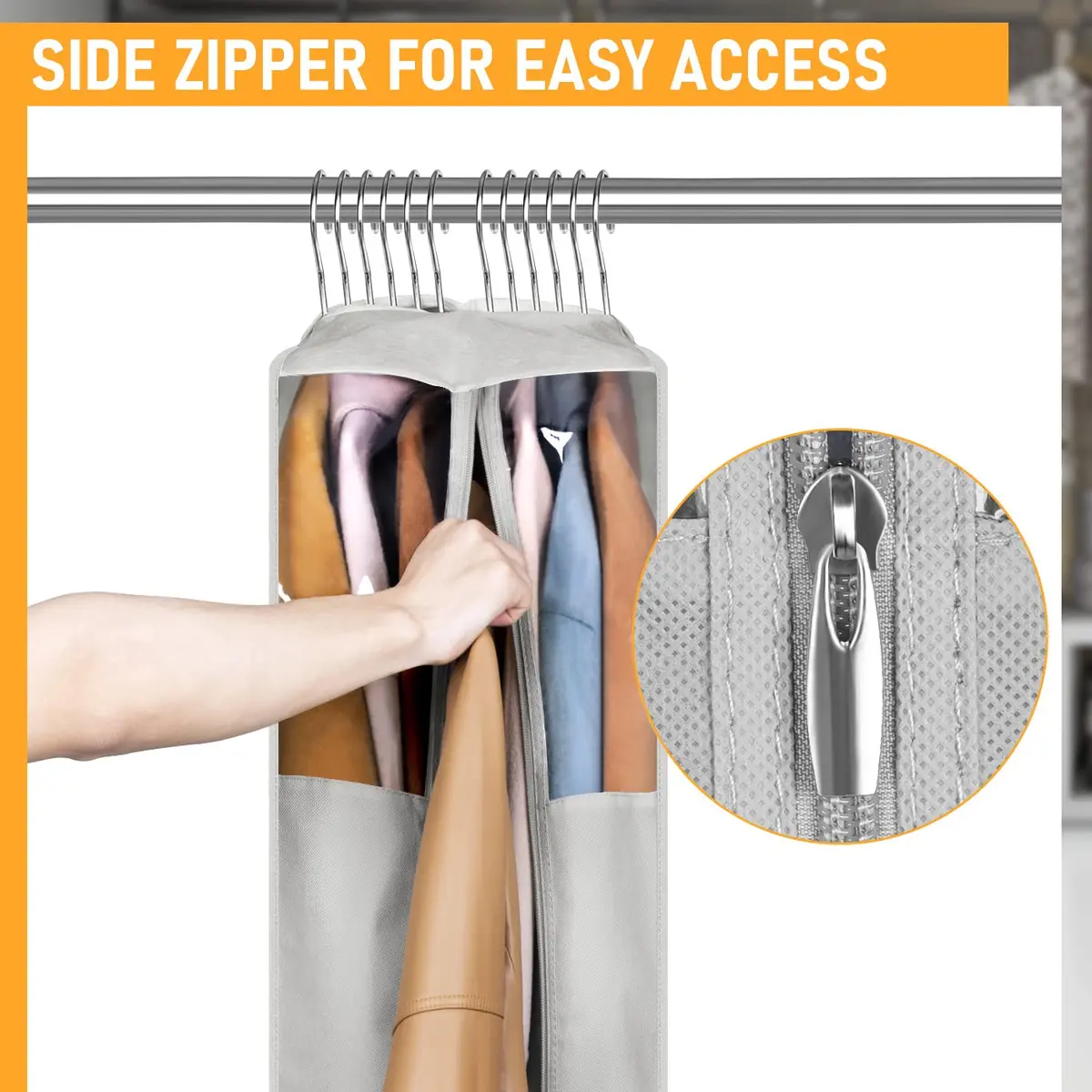 MISSLO Garment Bags 40" | Clear Suit Storage for Closet, 3 Pack, Grey - view 4