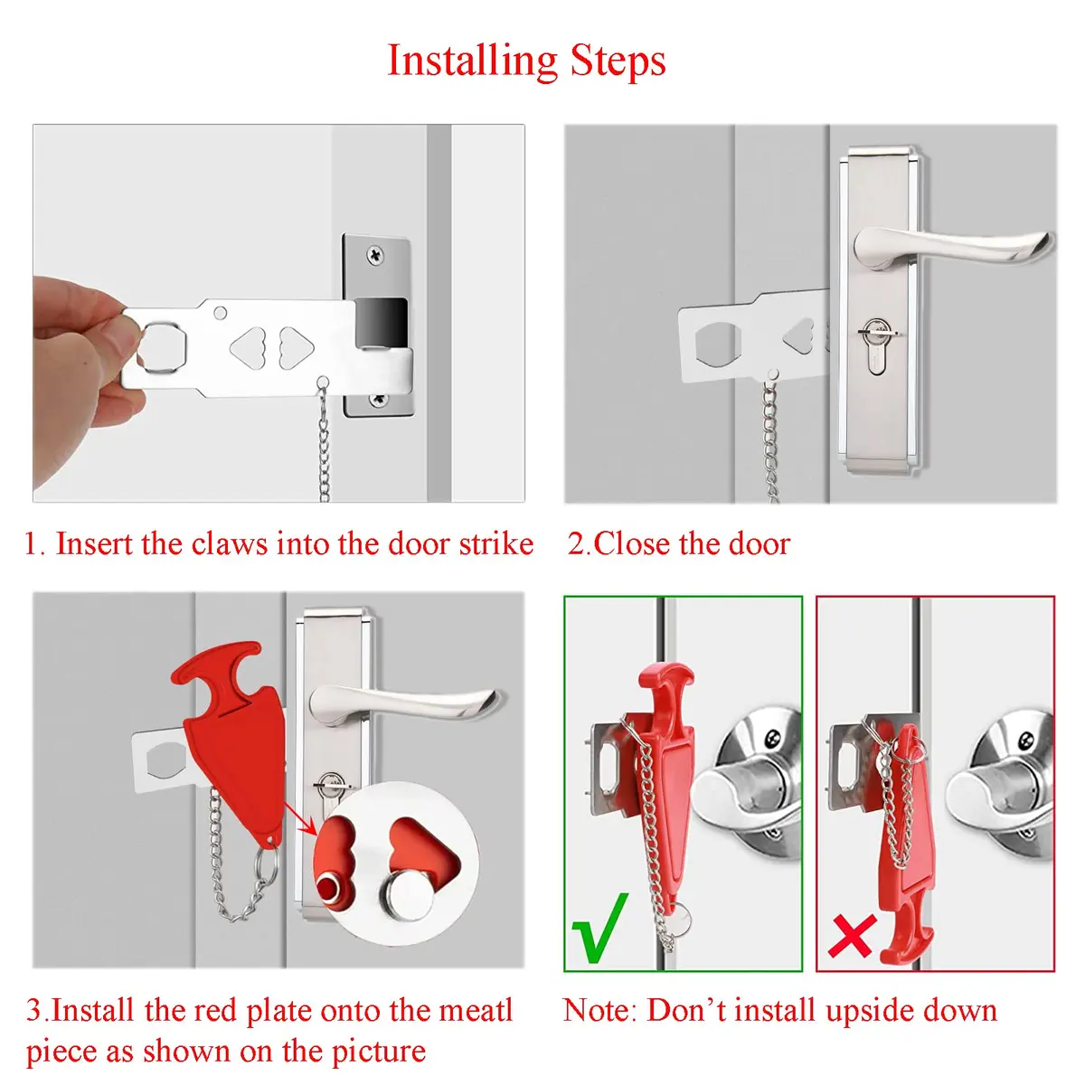 MIMIRACLE Portable Door Lock for Travel | No-Drill Hotel Security Lock, 1 Pack, Stainless Steel - view 4