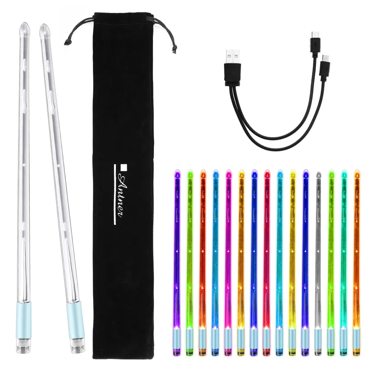 Antner Light Up Drum Sticks 15 Color Changing LED Drumsticks 15.7 oz (445 g) | Rechargeable & Durable - main product image