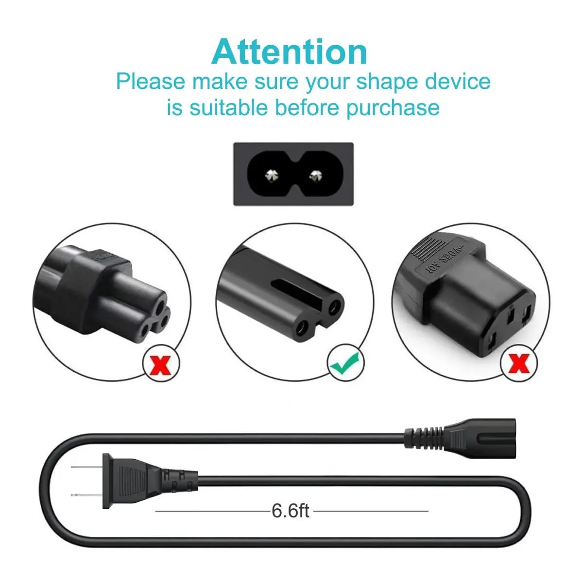 YCWZZH 10ft (3.05m) 2-Prong Power Cord Cable for JBL Speakers | UL Listed - view 3