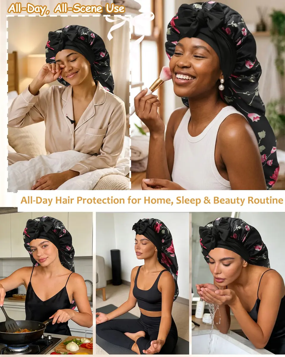 AWAYTR Long Satin Bonnet for Braids | Double Layer Sleep Cap for Long Hair, 68cm (27in) - view 5