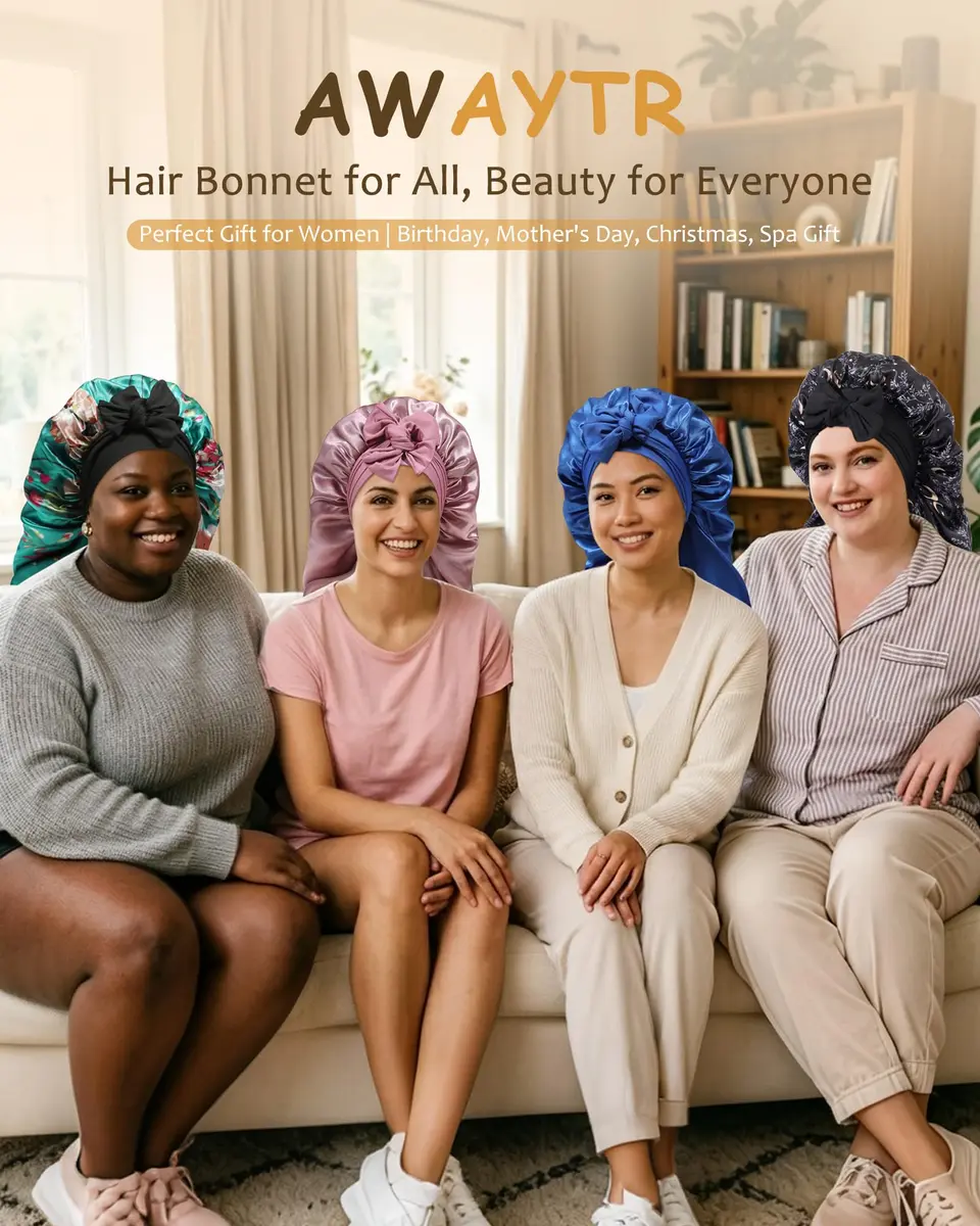 AWAYTR Long Satin Bonnet for Braids - Double Layer Hair Bonnet for Sleeping | Elastic Wide Band, Moisture Lock, Long & Breathable - view 7