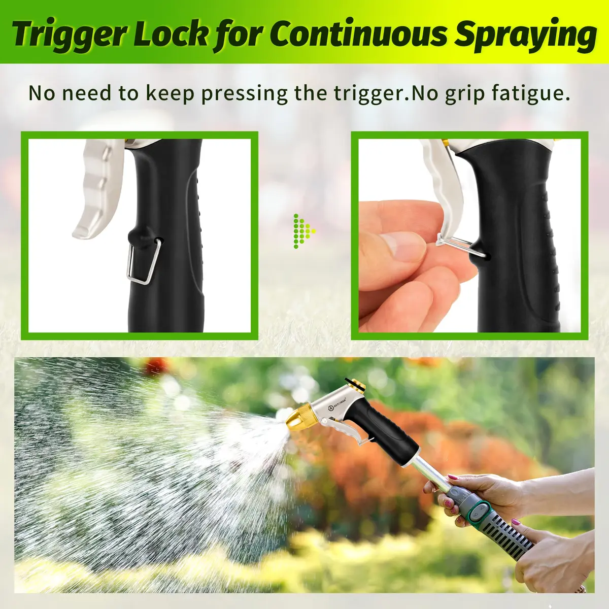 AUTOMAN Metal Hose Nozzle 3/4 inches | Heavy Duty Garden Water Sprayer with 4 Patterns - view 5