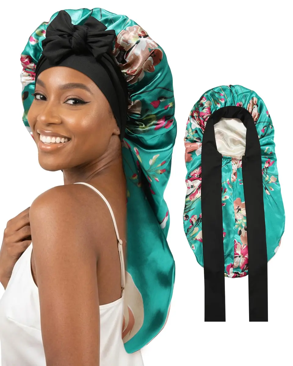 AWAYTR Long Satin Bonnet for Braids | Double Layer Sleep Cap for Long Hair, 68cm (27in) - main product image