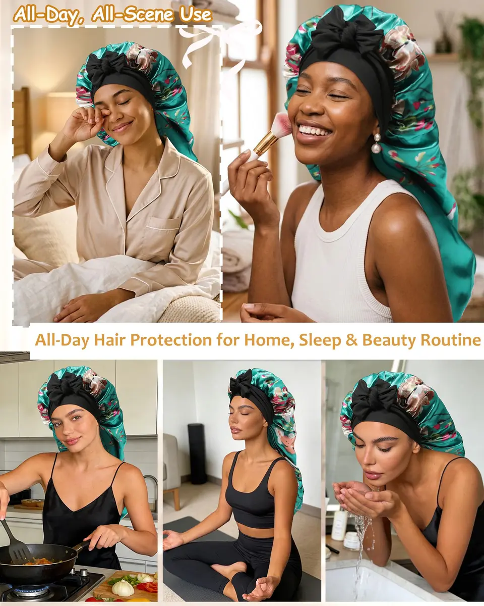 AWAYTR Long Satin Bonnet for Braids | Double Layer Sleep Cap for Long Hair, 68cm (27in) - view 5