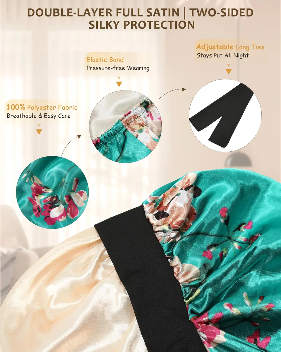 AWAYTR Long Satin Bonnet for Braids | Double Layer Sleep Cap for Long Hair, 68cm (27in) - view 3