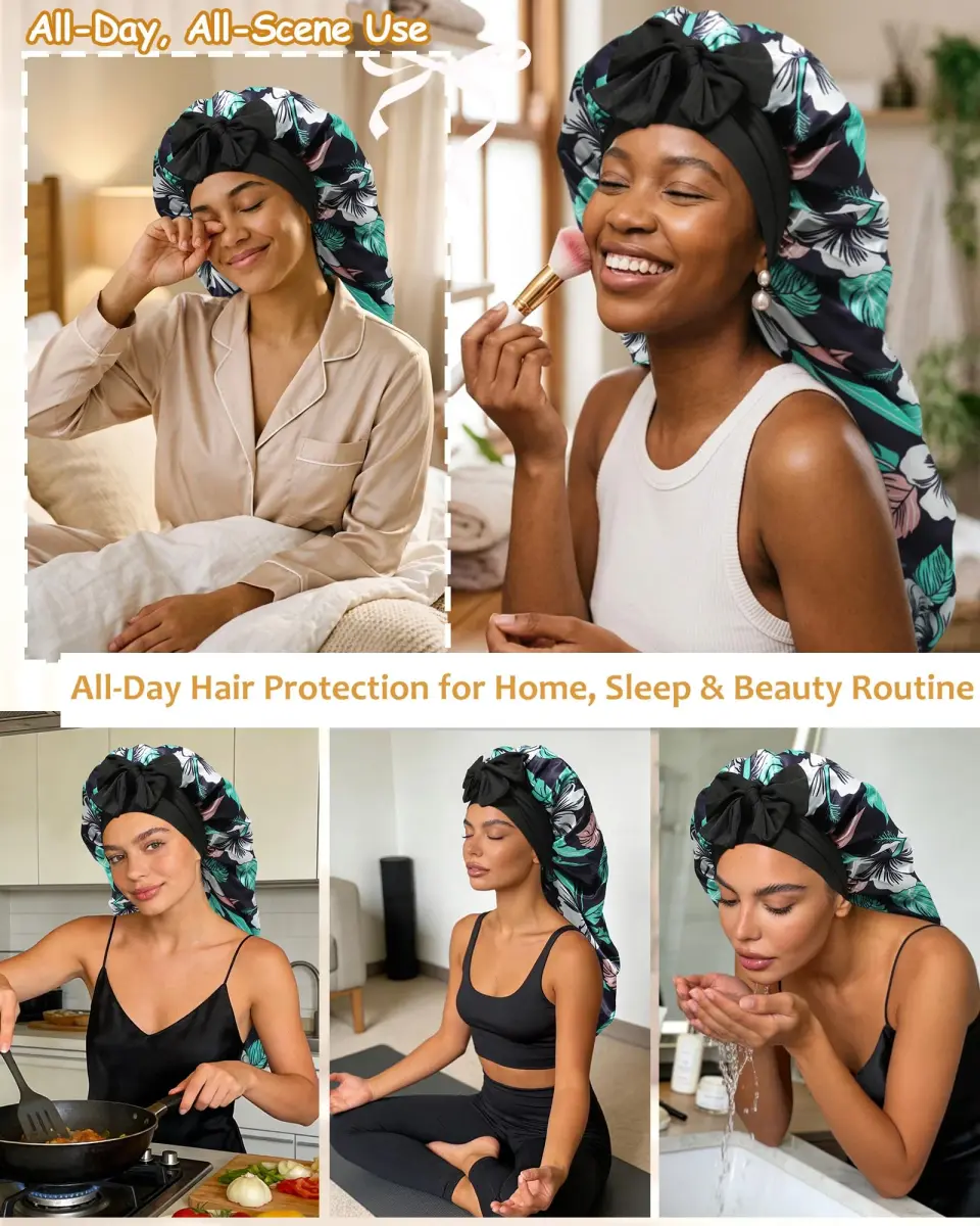 AWAYTR Long Satin Bonnet for Braids - Double Layer Hair Bonnet with Straps, 27in (68cm) | Stays On All Night - view 5
