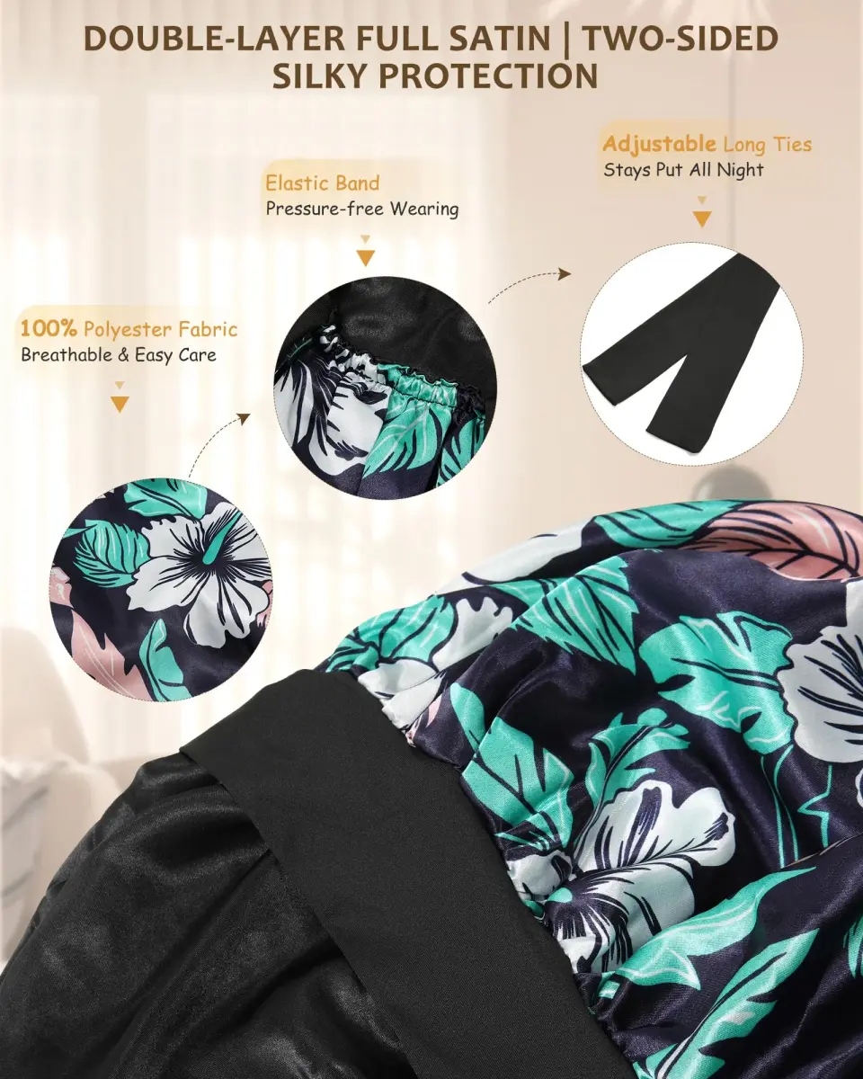 AWAYTR Long Satin Bonnet for Braids - Double Layer Hair Bonnet with Straps, 27in (68cm) | Stays On All Night - view 3