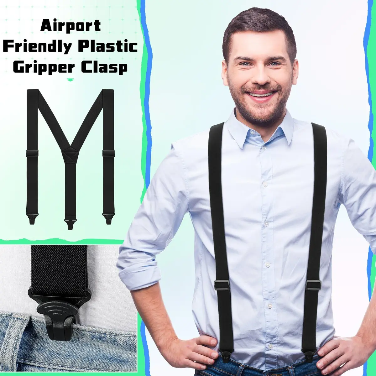 Jiuguva Men Hidden Undershirt Suspender Under Clothing Y 1.5in,Black | Airport Friendly, Heavy Duty, Adjustable - view 5