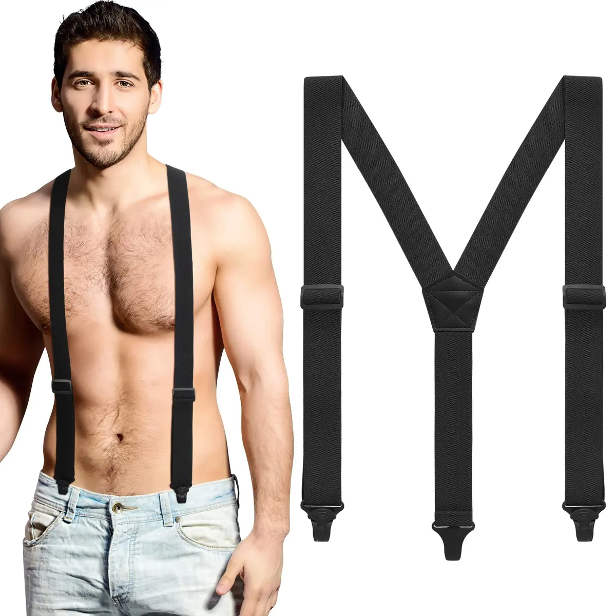 Jiuguva Men Hidden Undershirt Suspender Under Clothing Y 1.5in,Black | Airport Friendly, Heavy Duty, Adjustable - main product image