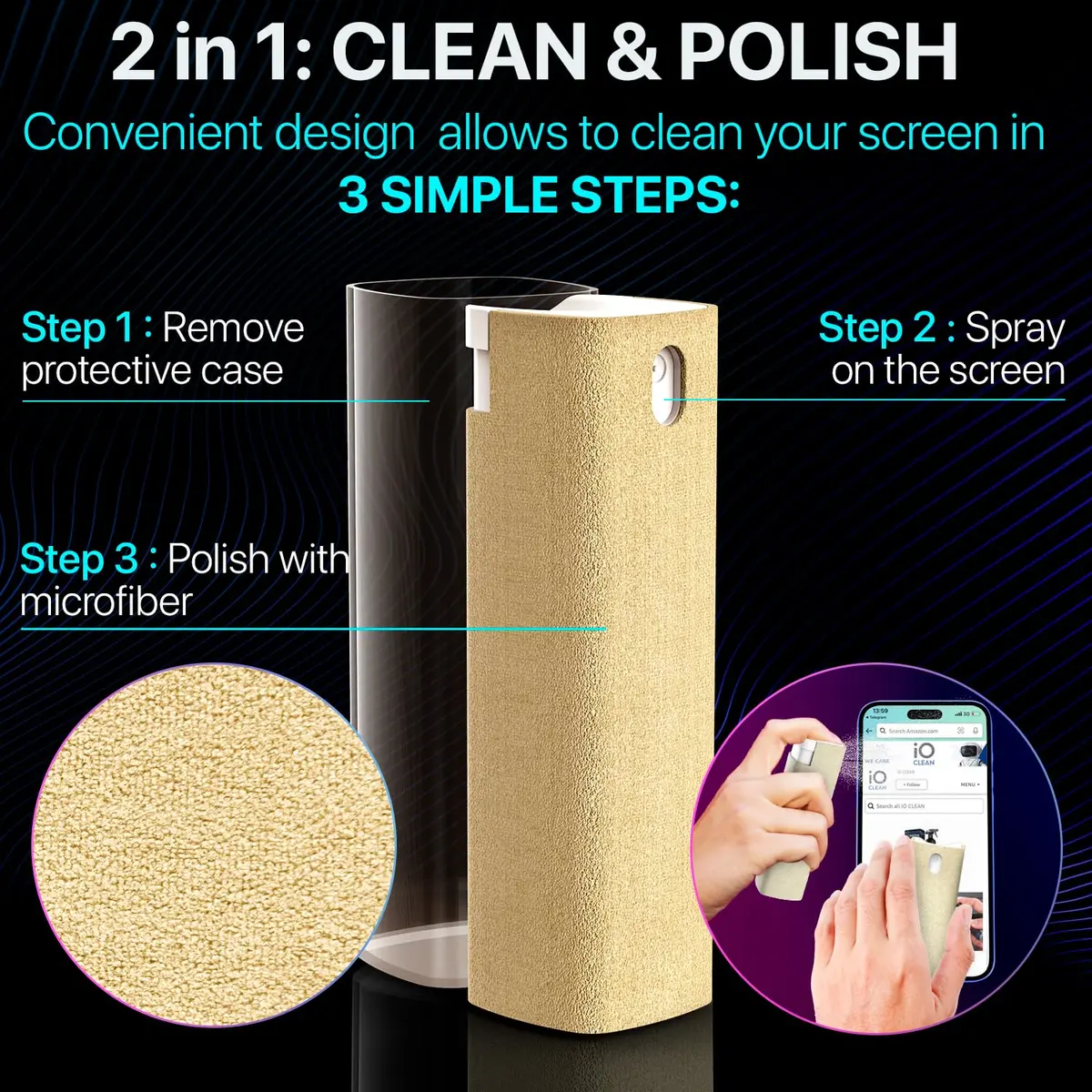 iO CLEAN Mini Screen Cleaner Spray, 2-in-1 Touchscreen Mist Cleaner, Rose | Alcohol-Free, Compact & Reusable - view 3