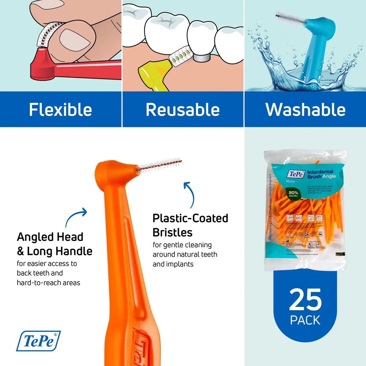 TePe Angled Interdental Brush, Orange, Size 1 | Precise Reach for Healthy Gums - view 5