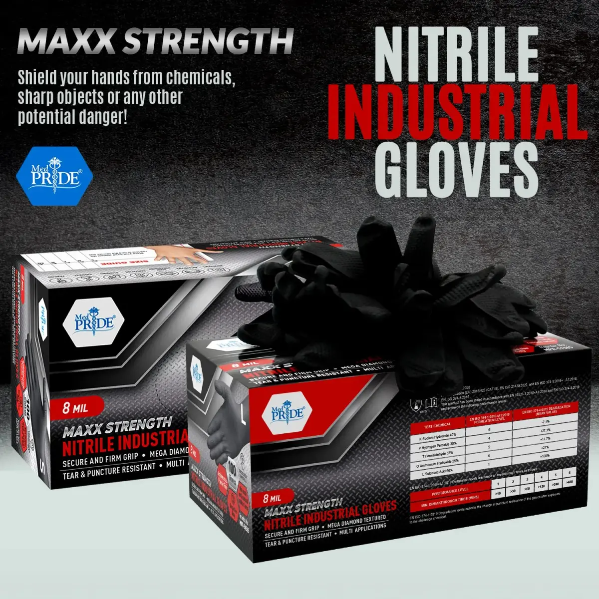 MED PRIDE Industrial Nitrile Gloves 8 Mil (1000 Count) | Heavy-Duty Protection & Grip - view 2