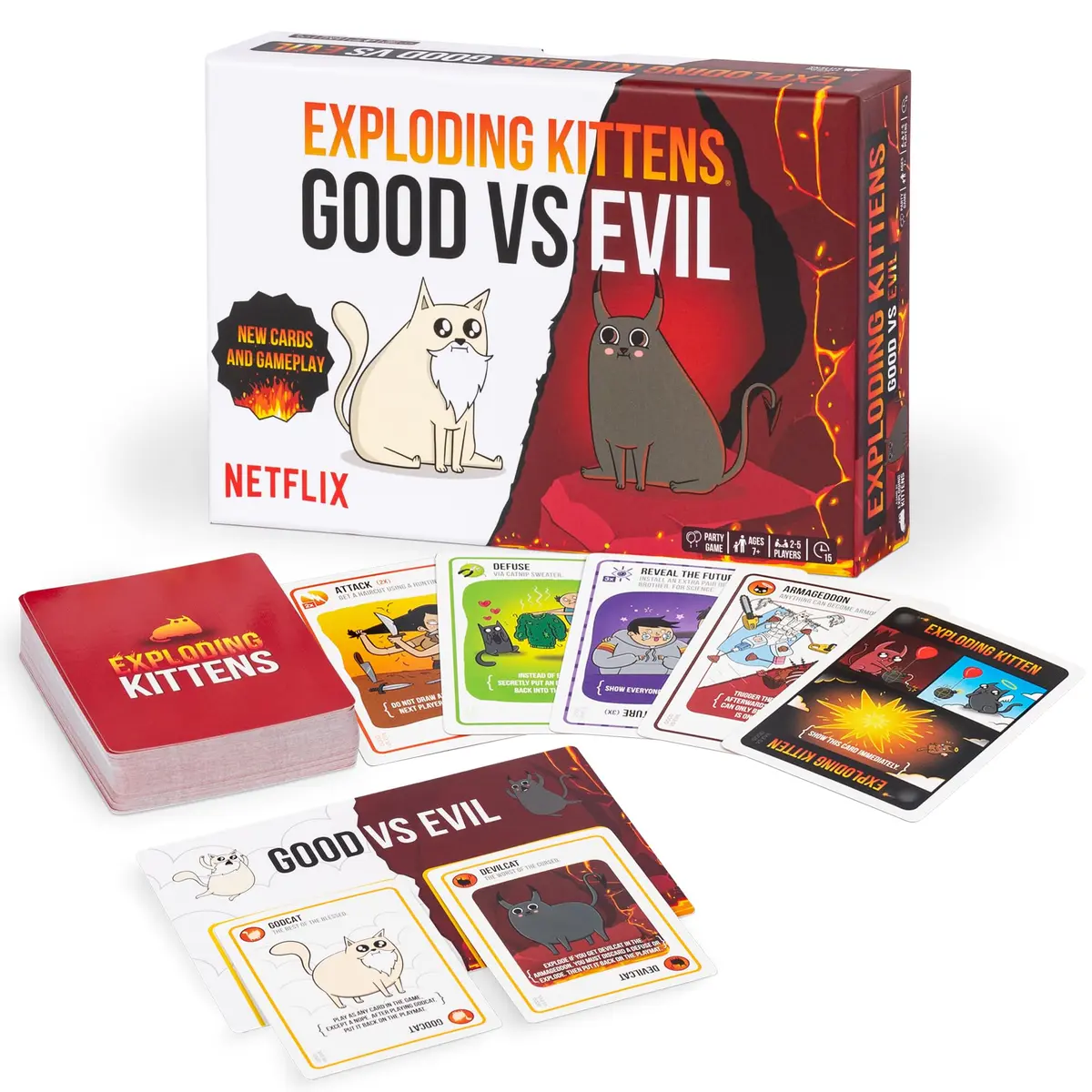 Exploding Kittens Good vs Evil Card Game | 2-5 Players, Age 7+ | Divine Showdown with Armageddon Cards - main product image
