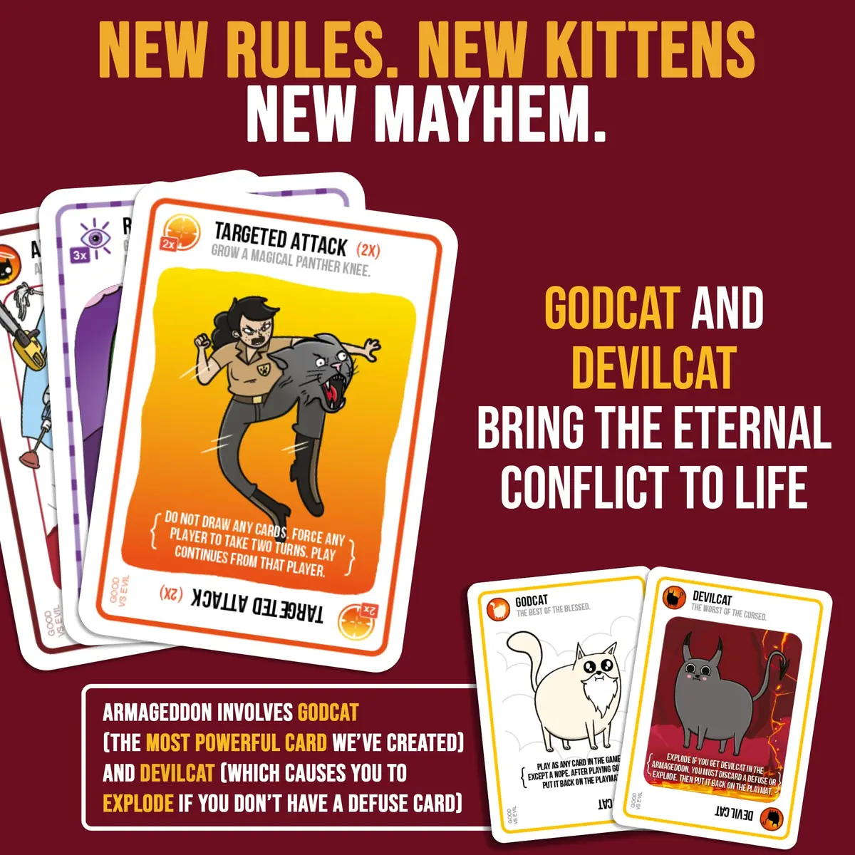 Exploding Kittens Good vs Evil Card Game | 2-5 Players, Age 7+ | Divine Showdown with Armageddon Cards - view 3