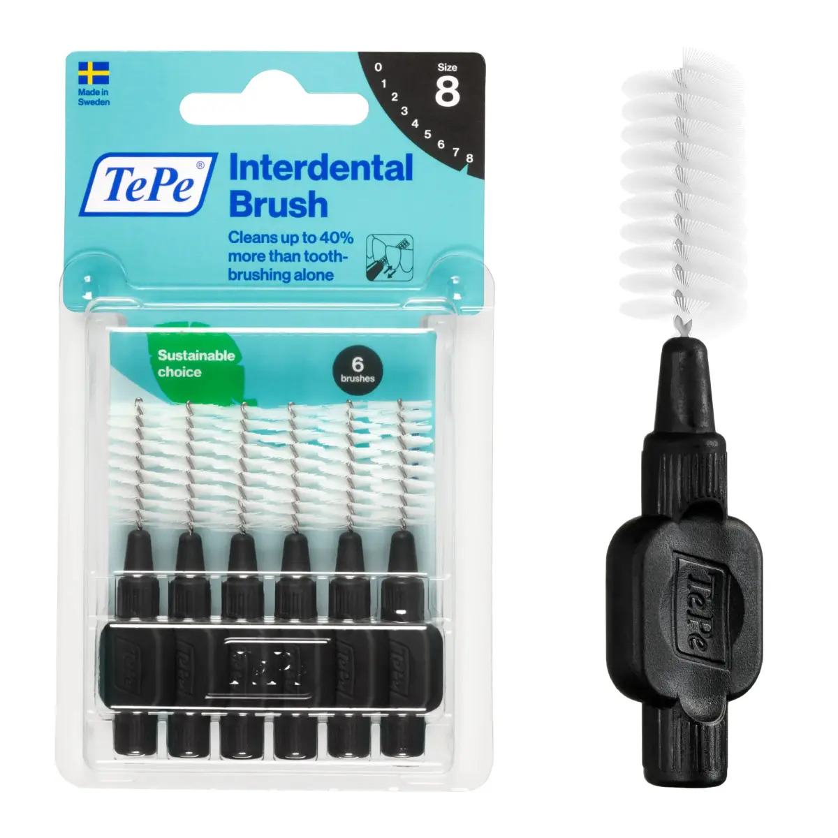 TePe Interdental Brush Original Black 1.5mm (6 Count) | Soft Dental Brush for Extra-Large Gaps - main product image