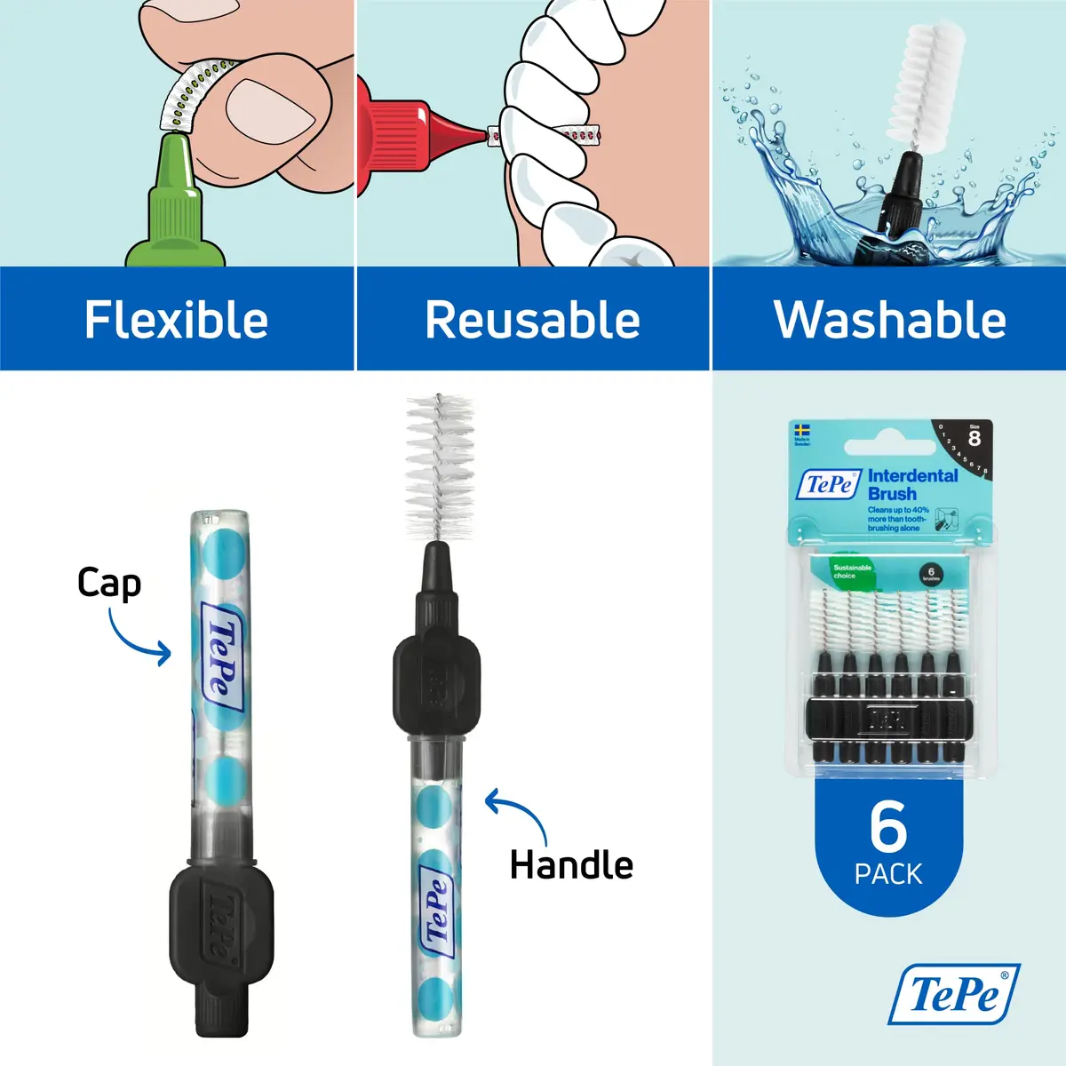 TePe Interdental Brush Original Black 1.5mm (0.06 inch) | Soft Dental Brush for Teeth Cleaning - view 5