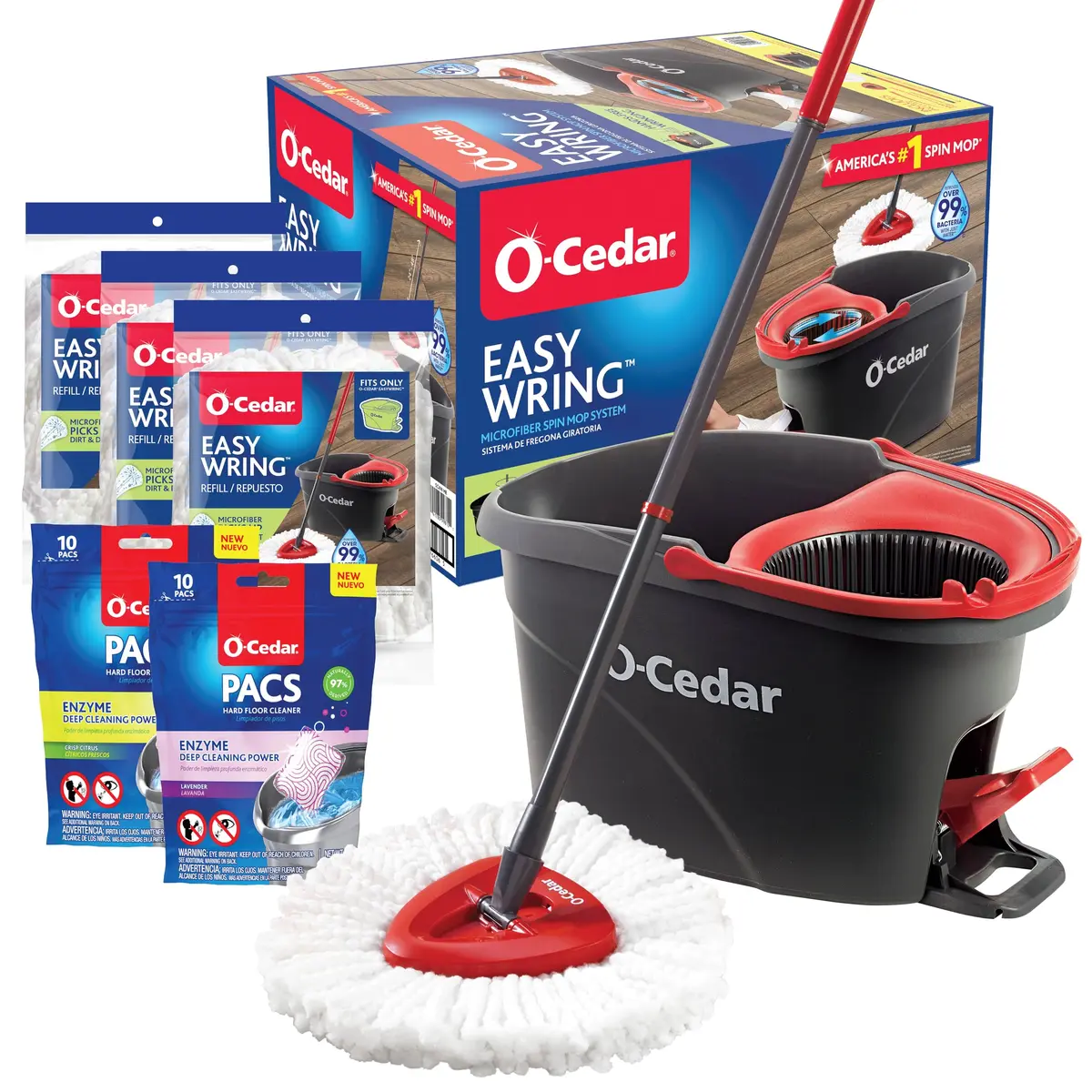 O-Cedar Microfiber Spin Mop & Bucket System with 3 Extra Refills | Hands-Free Wringing for Easy Floor Cleaning - main product image