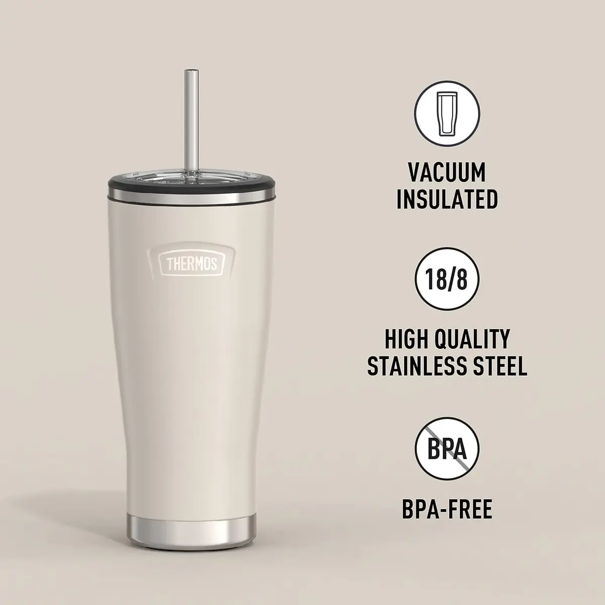 THERMOS ICON SERIES Stainless Steel Cold Tumbler 24oz Sandstone Vacuum Insulated - view 6