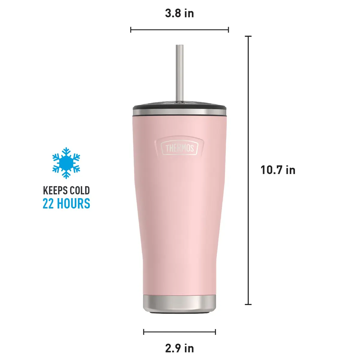 THERMOS ICON SERIES, Stainless Steel Cold Tumbler with Lid and Straw - 24 Ounce, Sunset Pink | Vacuum Insulated Drinkware - view 6