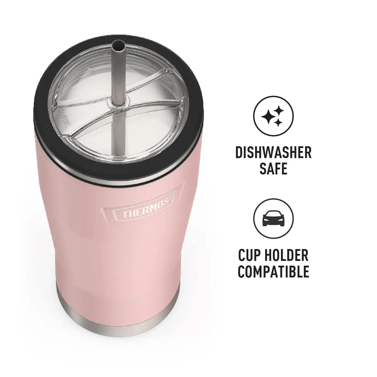 THERMOS ICON SERIES, Stainless Steel Cold Tumbler with Lid and Straw - 24 Ounce, Sunset Pink | Vacuum Insulated Drinkware - view 3