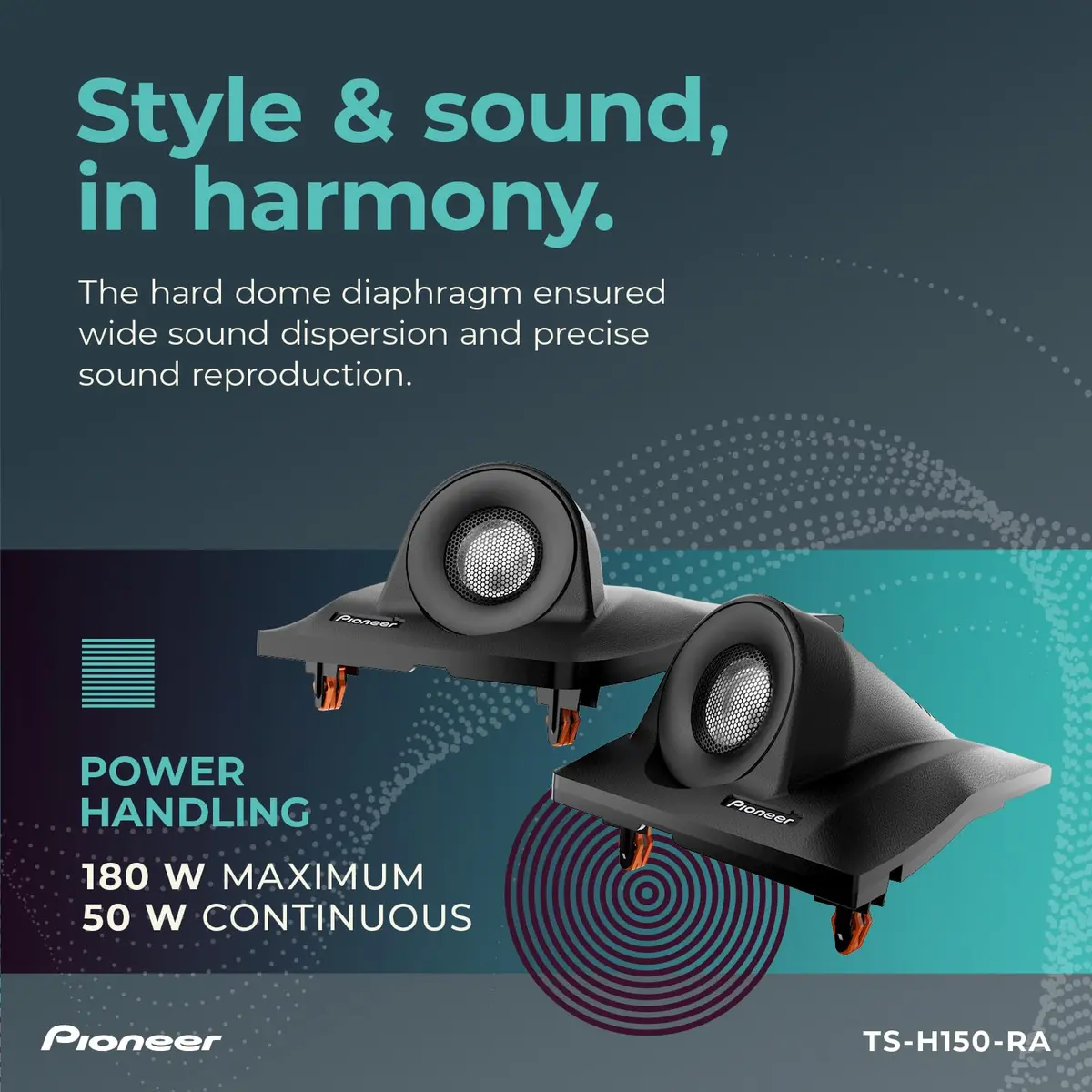 Pioneer TS-H150-RA 1-1/8" (29mm) Hard Dome Tweeters | 180W Max (50W RMS) for Select 2018-2023 Toyota RAV4 - view 4