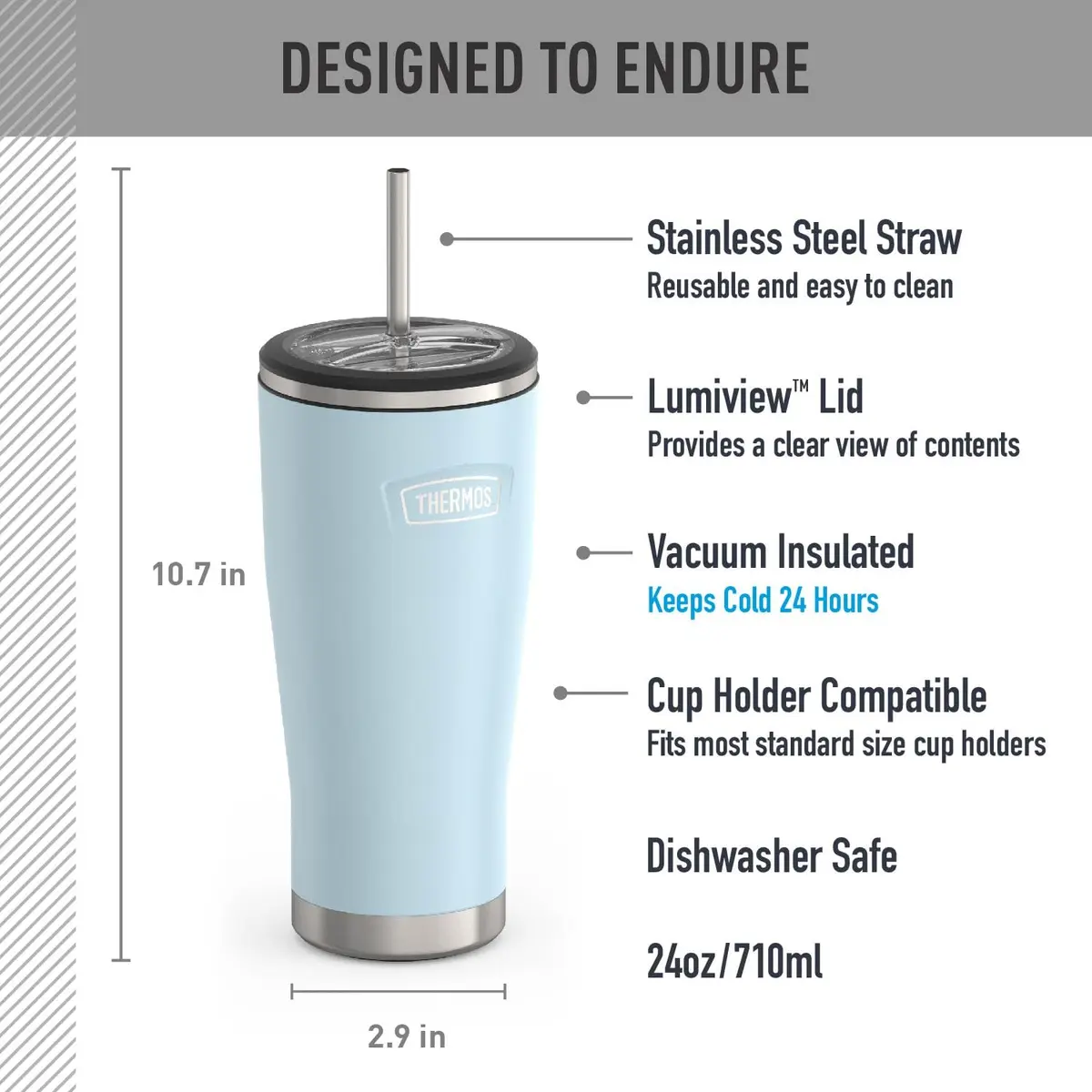 THERMOS ICON SERIES Stainless Steel Cold Tumbler 24oz Glacier | Vacuum Insulated, Non-slip Base - view 2