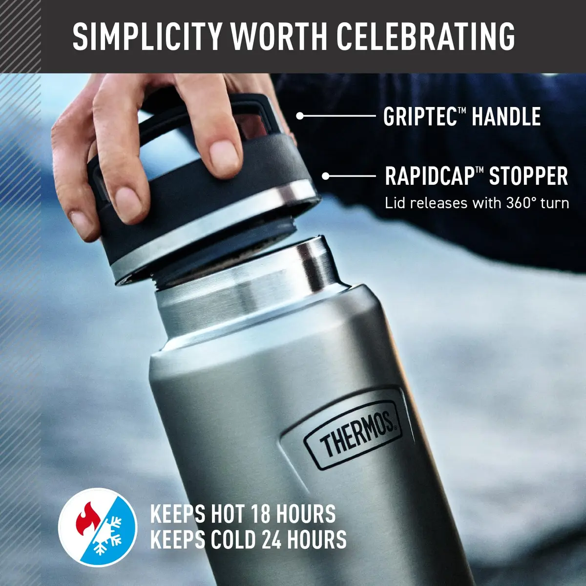 THERMOS ICON SERIES Water Bottle with Screw Top Lid 40oz | Vacuum Insulated Stainless Steel, Saddle - view 3