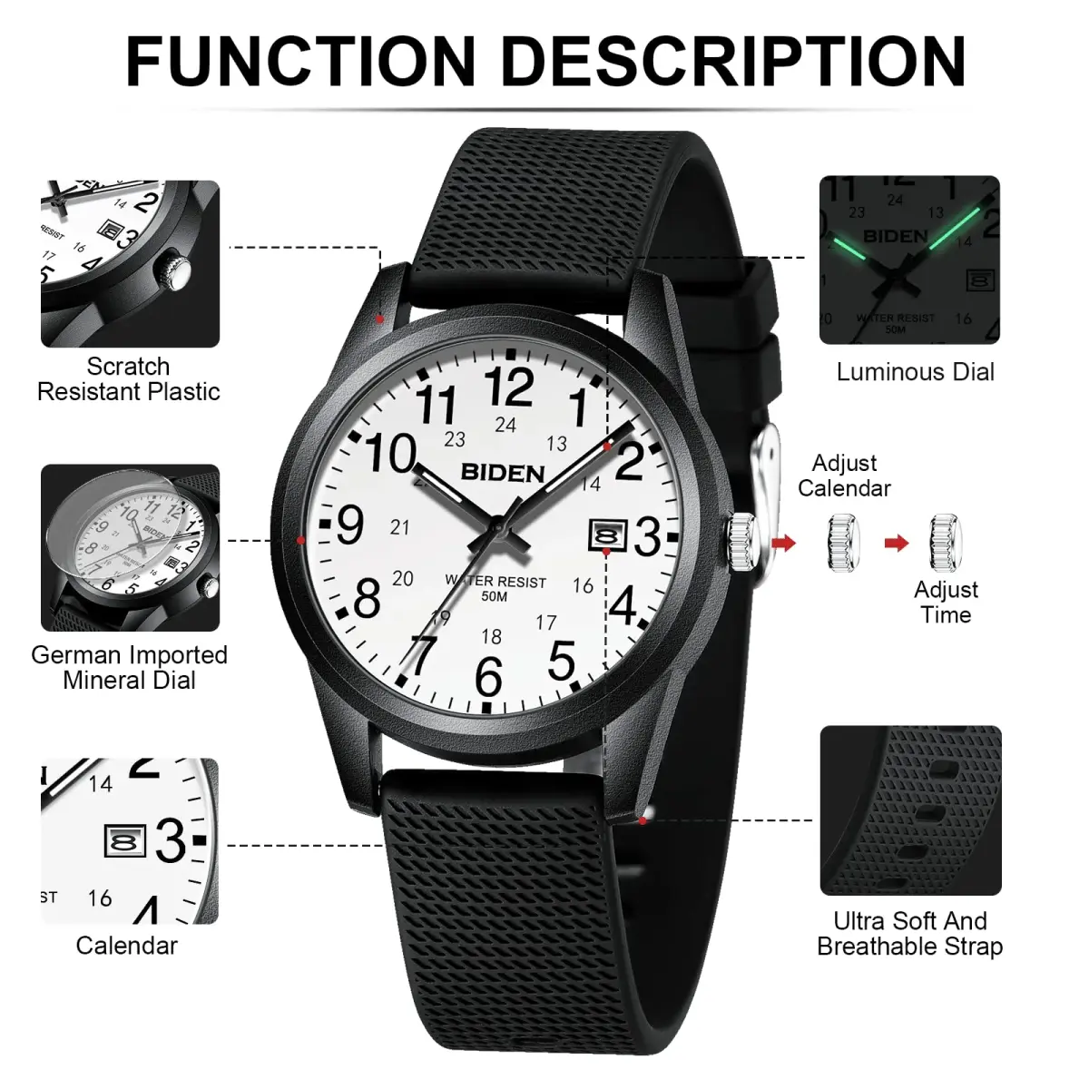 LN LENQIN Men's Analog Quartz Watch 40mm (1.57 inch) | Easy Read Military Time with Luminous Dial - view 8
