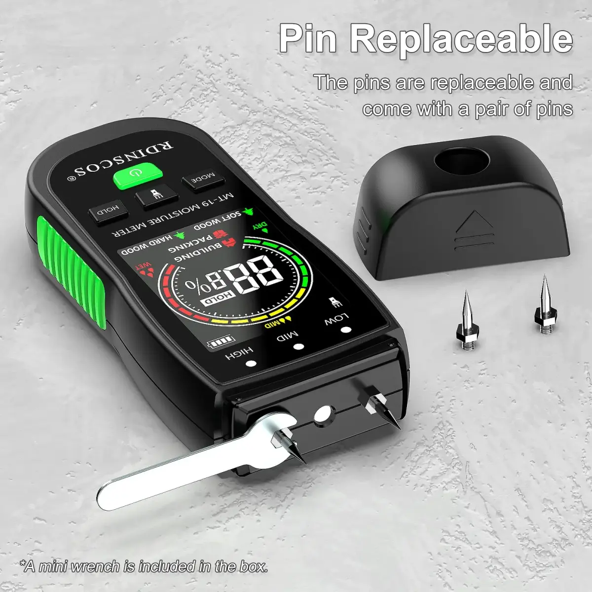 RDINSCOS Digital Moisture Meter Pin-Type Wood Moisture Detector 12mm Deep | 4 Modes for Wood, Drywall, Concrete - view 6