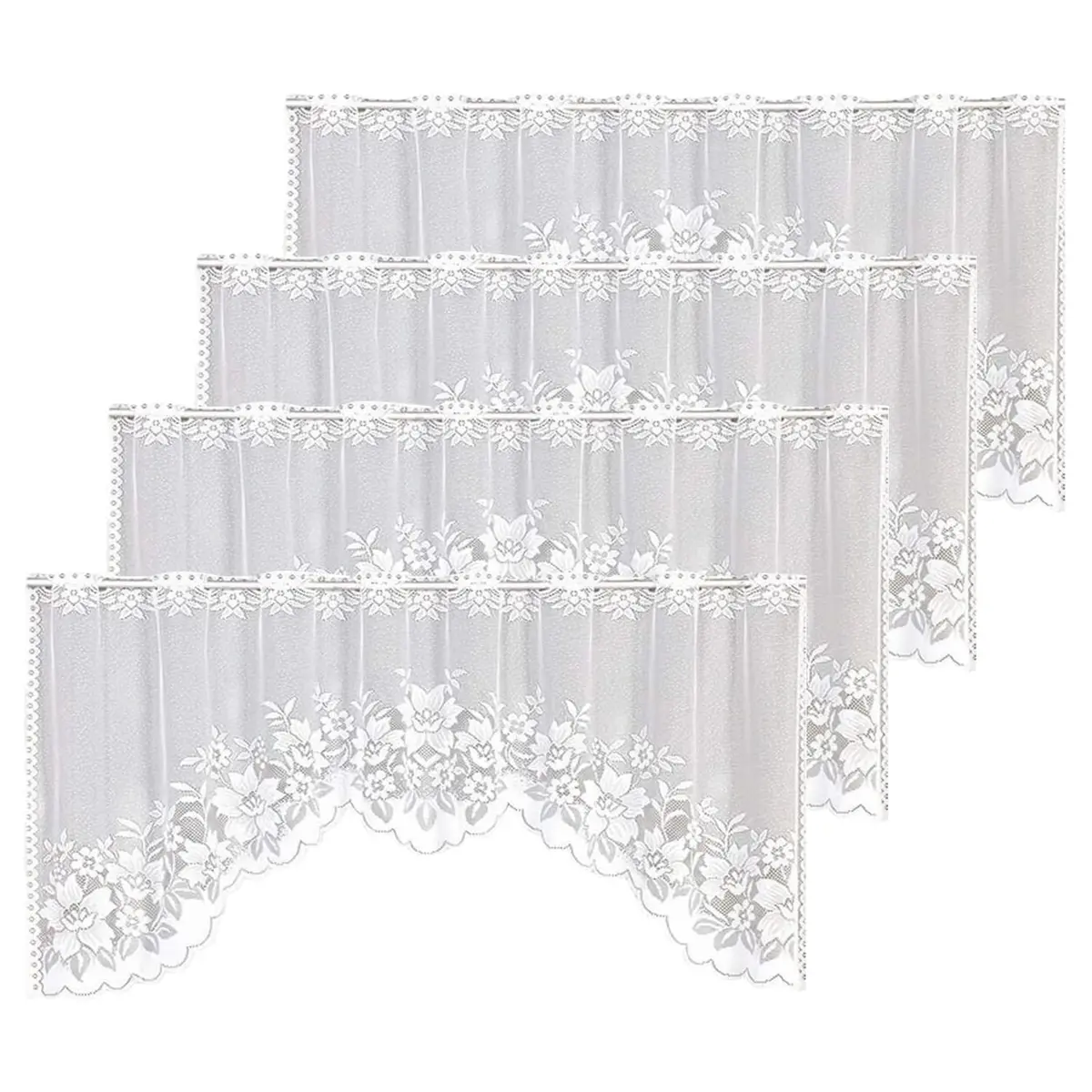 WUBODTI Vintage Sheer Voile Valance Curtains Floral Embroidery Lace Window Valances for Kitchen & Dining (White, 63" W x 24" L) - main product image