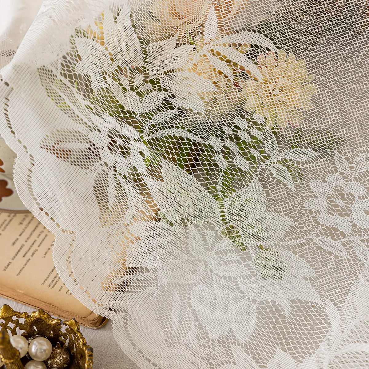 WUBODTI Vintage Sheer Voile Valance Curtains Floral Embroidery Lace Window Valances for Kitchen & Dining (White, 63" W x 24" L) - view 7