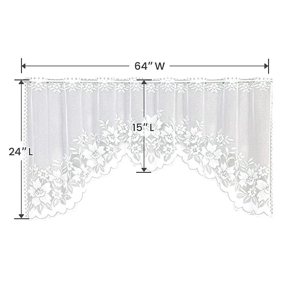 WUBODTI Vintage Sheer Voile Valance Curtains Floral Embroidery Lace Window Valances for Kitchen & Dining (White, 63" W x 24" L) - view 9