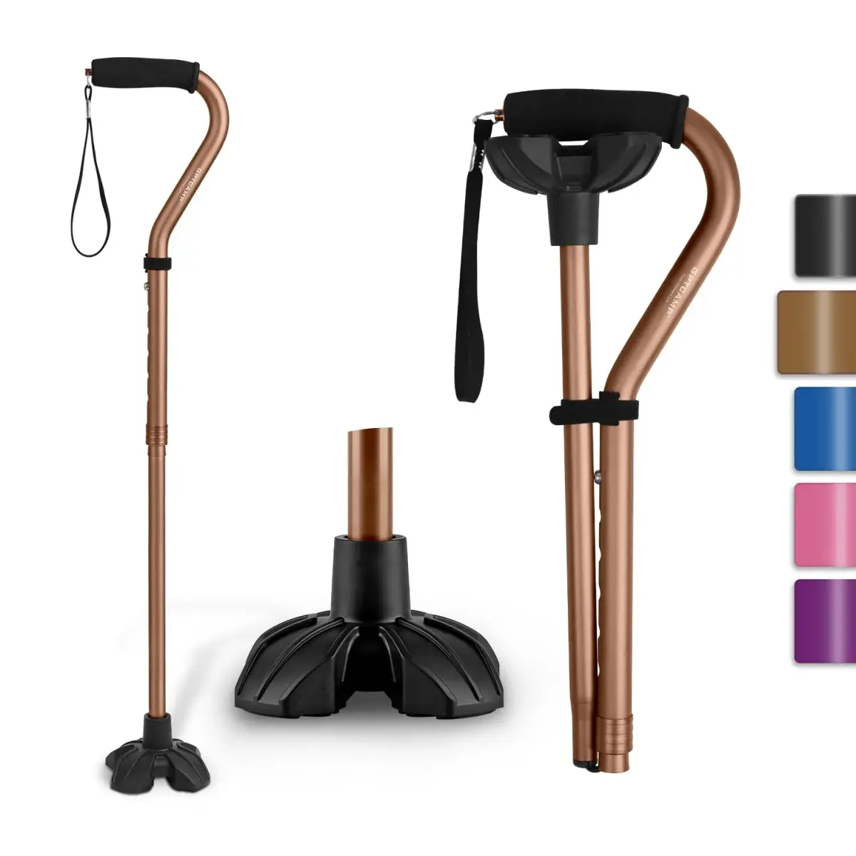 GPTCAMP Quad Base Walking Cane 79-92cm (31-36") | Self-Standing Offset Stick for Seniors - main product image