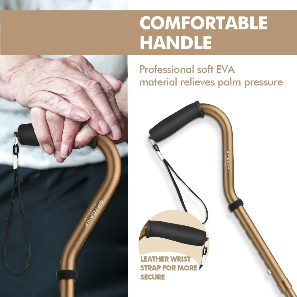 GPTCAMP Quad Base Walking Cane 79-92cm (31-36") | Self-Standing Offset Stick for Seniors - view 4