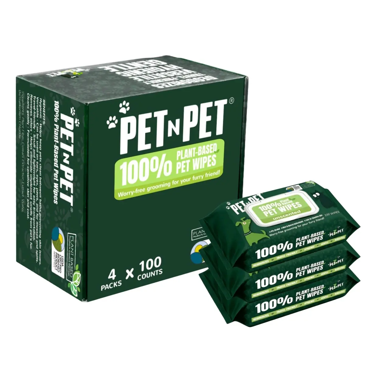 PET N PET Dog Wipes 400 Count Unscented Hypoallergenic | Waterless Pet Grooming Wipes - main product image