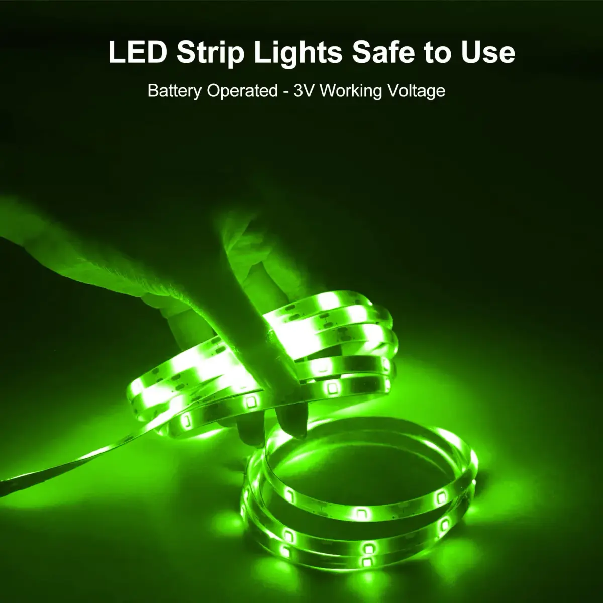 echosari Battery Operated LED Strip Lights Green, 9.8ft (3m) with Remote, 8 Modes, Dimmable, Timer, Self-Adhesive, Cuttable, 90LED - view 4