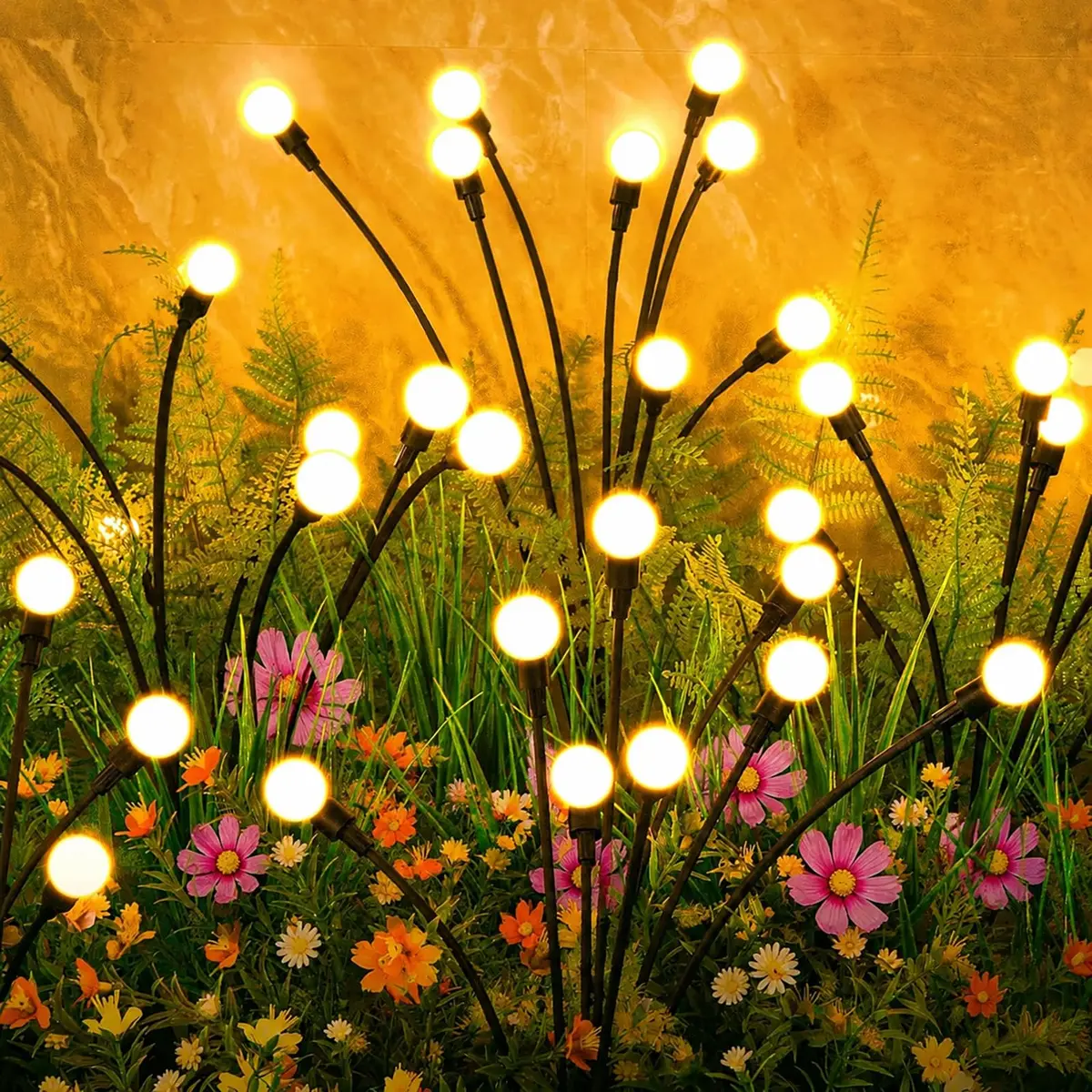 ASMAD Solar Lights Outdoor 2 Pack-16 LEDs | Waterproof Firefly Garden Lights with Flexible Wires - main product image