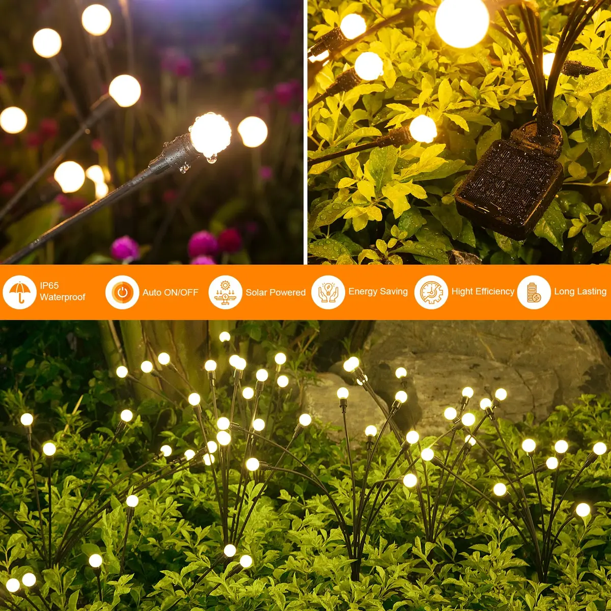 ASMAD Solar Lights Outdoor 2 Pack-16 LEDs | Waterproof Firefly Garden Lights with Flexible Wires - view 4
