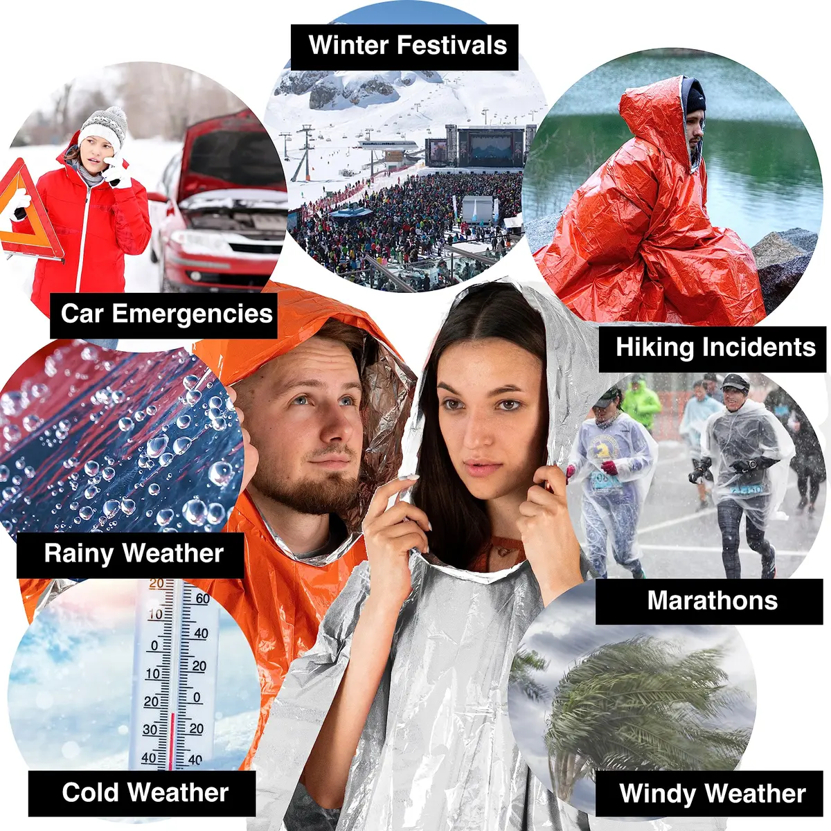 aZengear Emergency Survival Foil Poncho 4 Pack | Reversible Thermal Mylar Orange - view 5