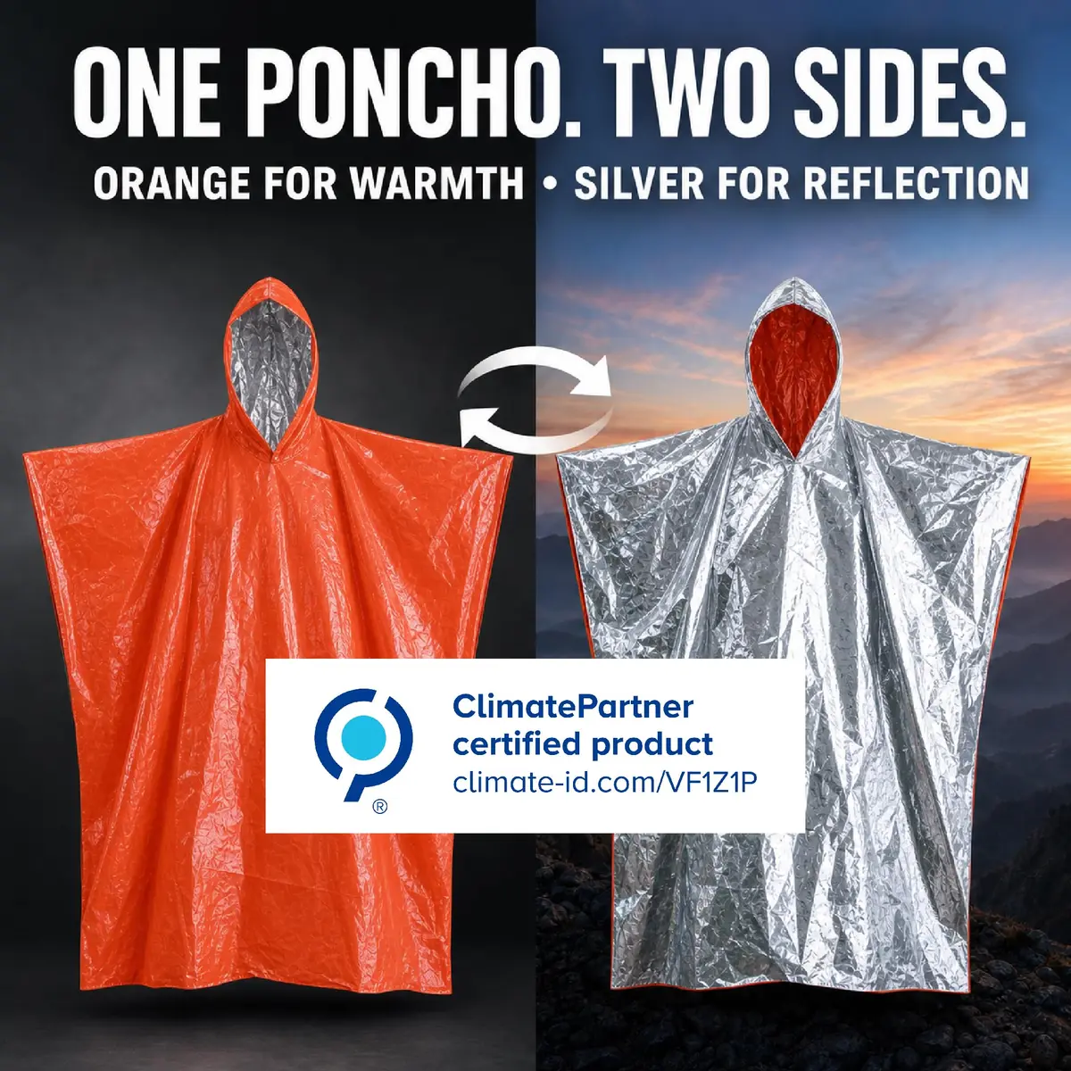 aZengear Emergency Survival Foil Poncho 4 Pack | Reversible Thermal Mylar Orange - view 6