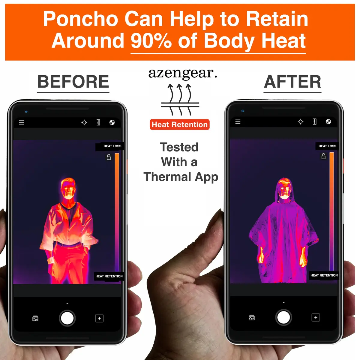 aZengear Emergency Survival Foil Poncho 4 Pack | Reversible Thermal Mylar Orange - view 4