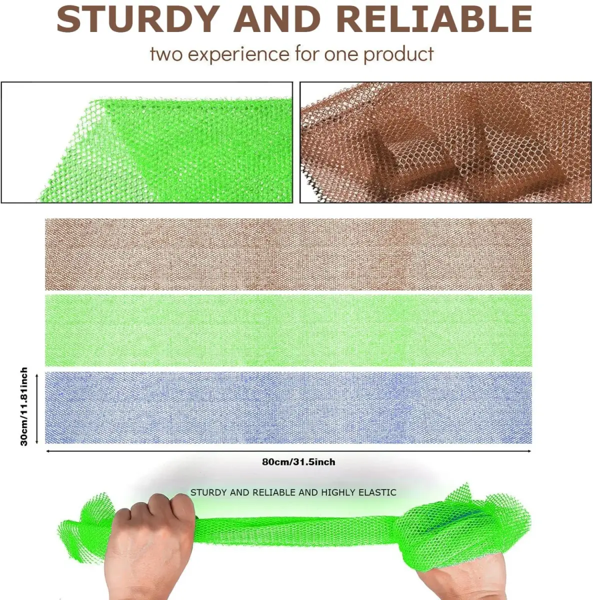 UJFQBH African Net Sponge 3 Pack - Brown, Blue & Green | Deep Cleansing & Gentle Exfoliation - view 3